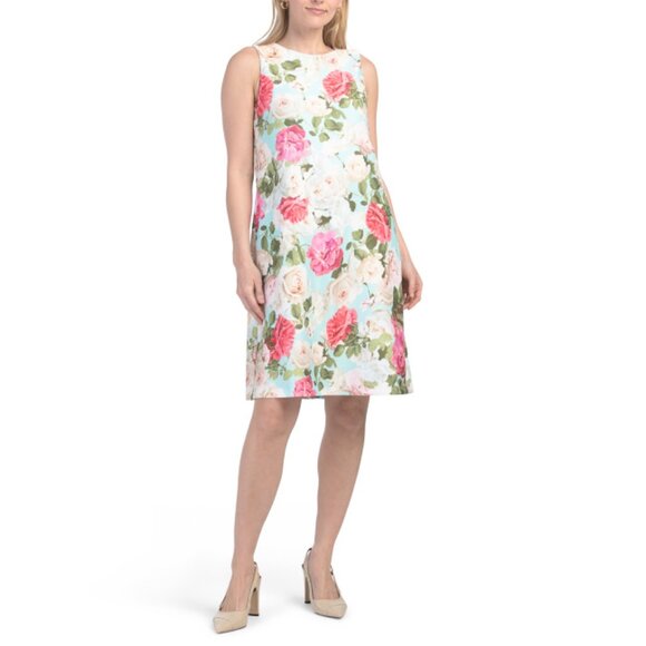 ANNE KLEIN BLUE MULTI Floral Scuba Mini Shift Dress - Picture 1 of 2